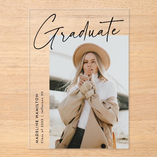 Faire-part de graduation acrylique de script simpl (Recto)