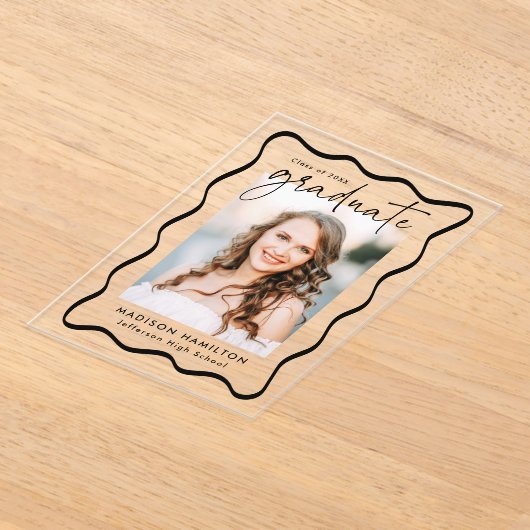 Faire-part de graduation acrylique moderne Wavy Fr (Poser)