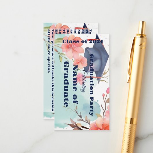 Faire-part de graduation aquarelle (Devant/Arrière en situation)