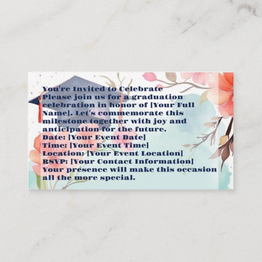 Faire-part de graduation aquarelle (Dos)