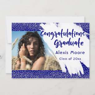 Faire-part de graduation Argent et Marine avec pho