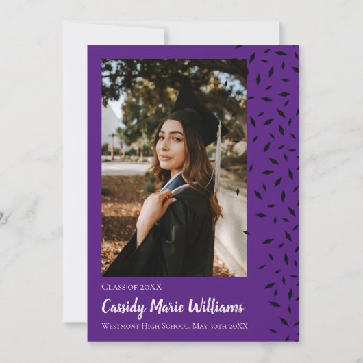 Faire-part de graduation Black Purple Confetti (Devant)