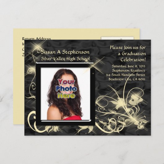 Faire-part de graduation Black Sparkle (Devant / Derrière)