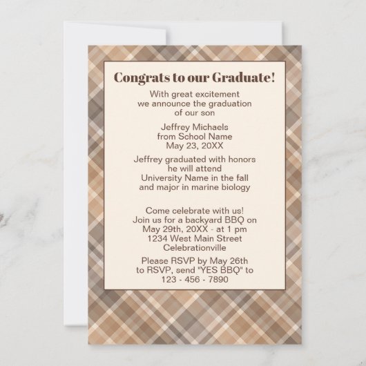 Faire-part de graduation Brown en tatan beige (Dos)