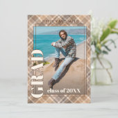 Faire-part de graduation Brown en tatan beige (Debout devant)