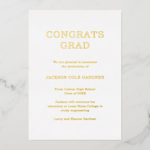 Faire-part de graduation classique simple en or