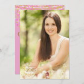 Faire-part de graduation Confetti rose et or (Devant / Derrière)