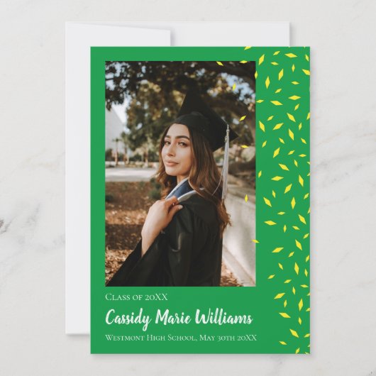 Faire-part de graduation Confetti Vert Jaune (Devant)
