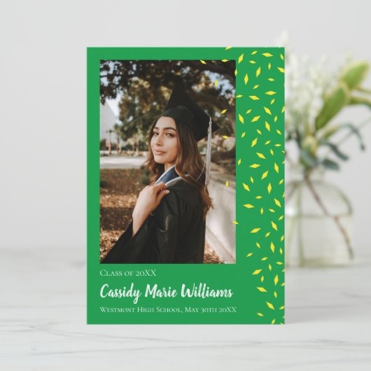 Faire-part de graduation Confetti Vert Jaune (Debout devant)
