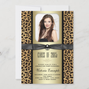 Faire-part de graduation de Black and Gold Leopard