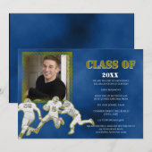 Faire-part de graduation de football bleu et or (Devant / Derrière)