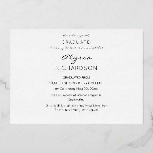 Faire-part de graduation de la photo de la méthode (Verso)