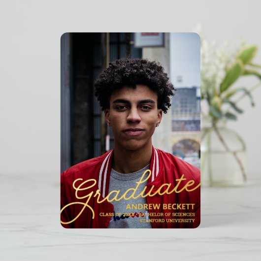 Faire-part de graduation de la photo de script sim (Debout devant)