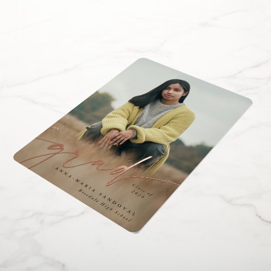 Faire-part de graduation de la photo Foil Script T (Rotation)