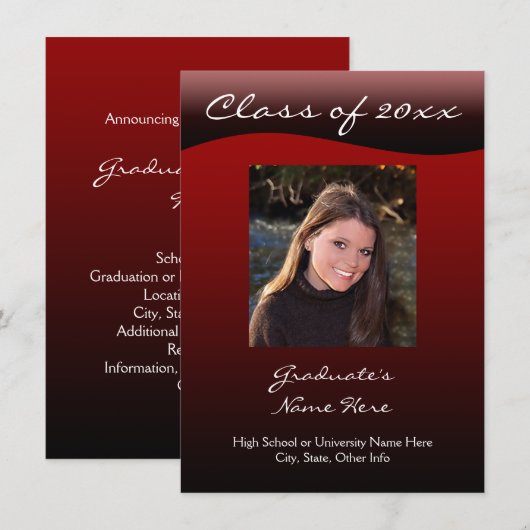 Faire-part de graduation de la vague rouge et noir (Devant / Derrière)