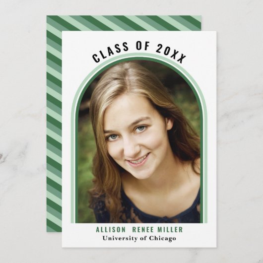 Faire-part de graduation de l'arc vert linéaire (Devant / Derrière)