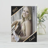 Faire-part de graduation de photos noir et or (Debout devant)