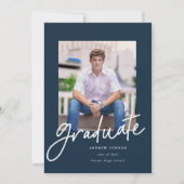 Faire-part de graduation de script moderne Marine (Devant)