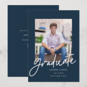 Faire-part de graduation de script moderne Marine (Devant / Derrière)