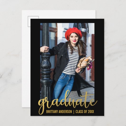 Faire-part de graduation de script moderne Photo G (Devant / Derrière)