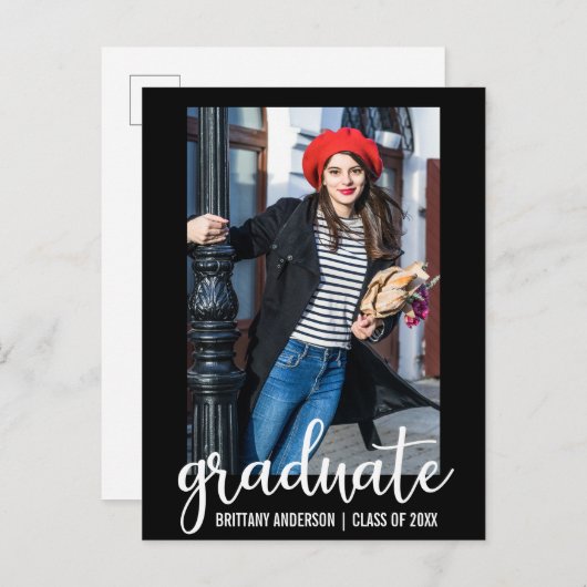 Faire-part de graduation de script moderne WB (Devant / Derrière)