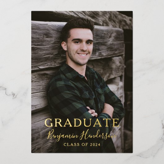 Faire-part de graduation de script photo Gold Foil (Recto)