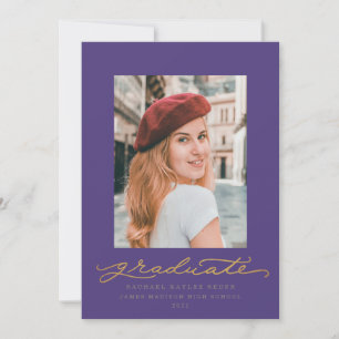Faire-part de graduation de script violet et or