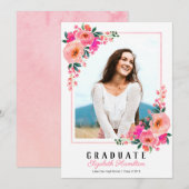 Faire-part de graduation du cadre floral rose (Devant / Derrière)