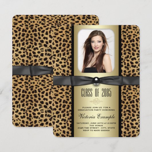 Faire-part de graduation du léopard noir et d'or (Devant / Derrière)