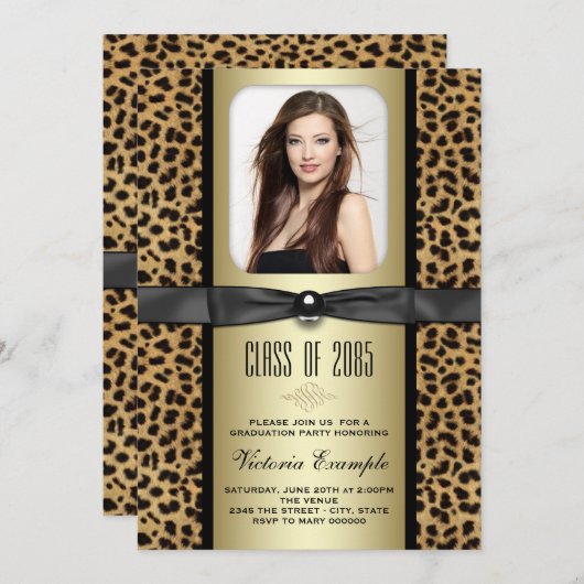 Faire-part de graduation du léopard noir et d'or (Devant / Derrière)