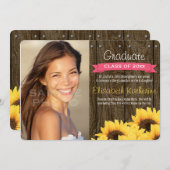 Faire-part de graduation du tournesol rose chaud (Devant / Derrière)