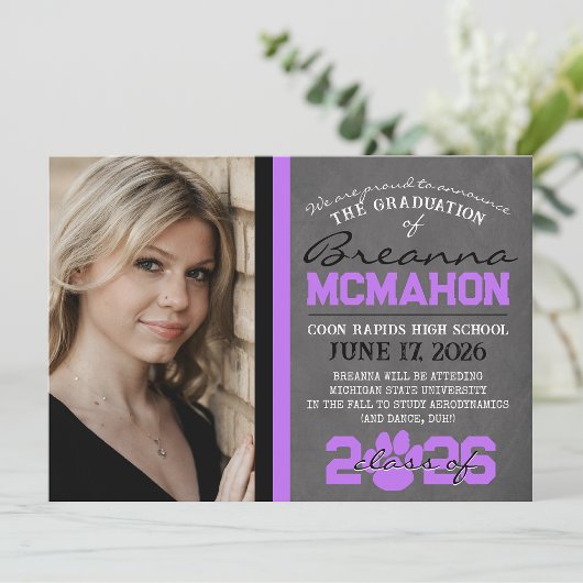 Faire-part de graduation Empreinte de patte violet