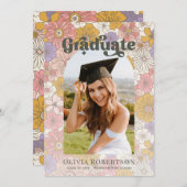 Faire-part de graduation en arc floral rose rétro (Devant / Derrière)