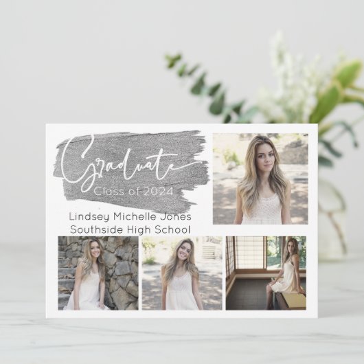 Faire-part de graduation en argent et invitation à (Debout devant)