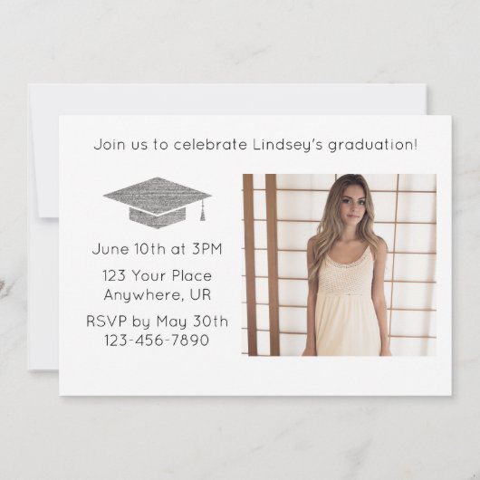 Faire-part de graduation en argent et invitation à (Dos)