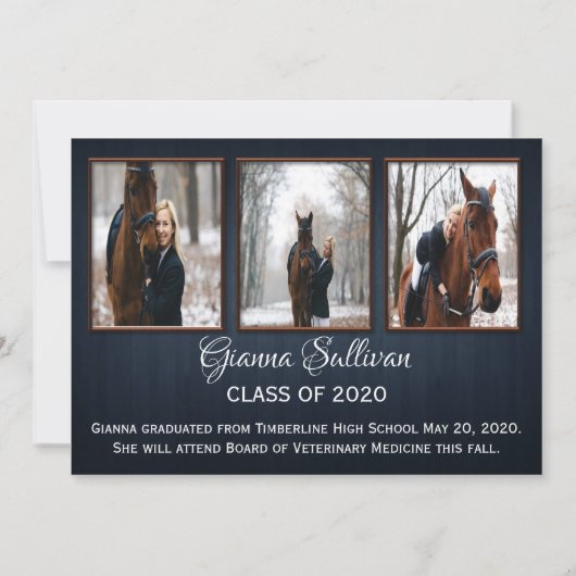 Faire-part de graduation en bois bleu foncé (Dos)