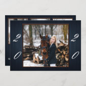 Faire-part de graduation en bois bleu foncé (Devant / Derrière)