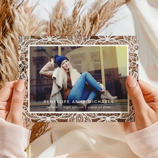 Faire-part de graduation en bois rustique et dente