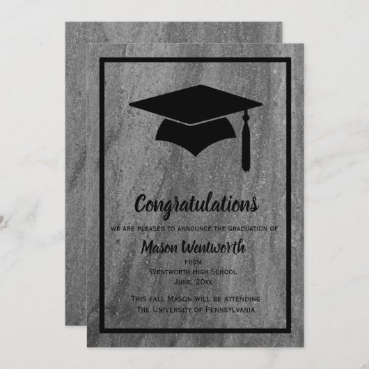 Faire-part de graduation en granit classique - noi (Devant / Derrière)