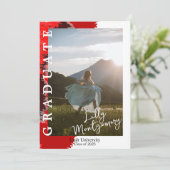 Faire-part de graduation en marbre noir rouge (Debout devant)