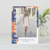 Faire-part de graduation en marbre orange et bleu (Debout devant)