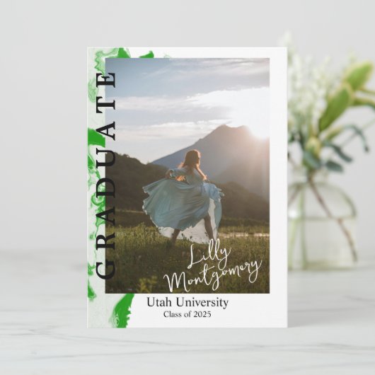 Faire-part de graduation en marbre vert (Debout devant)