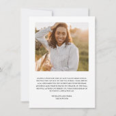 Faire-part de graduation en noir simple script (Dos)