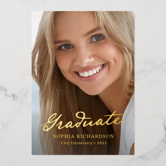 Faire-part de graduation en or à script lunaire (Recto)