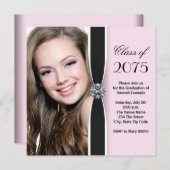 Faire-part de graduation en photos rose et noir (Devant / Derrière)