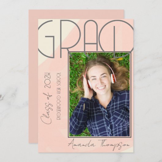 Faire-part de graduation en rose Abstrait (Devant / Derrière)