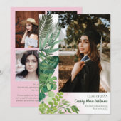 Faire-part de graduation en rose botanique tropica (Devant / Derrière)