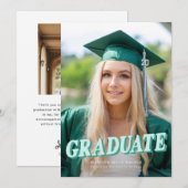 Faire-part de graduation en typographie rétro vert (Devant / Derrière)