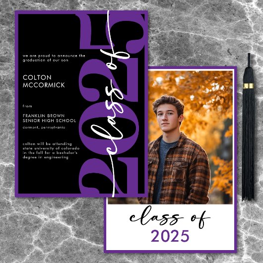 Faire-part de graduation en typographie violette m