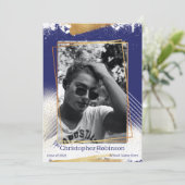 Faire-part de graduation encadrée or et marine (Debout devant)